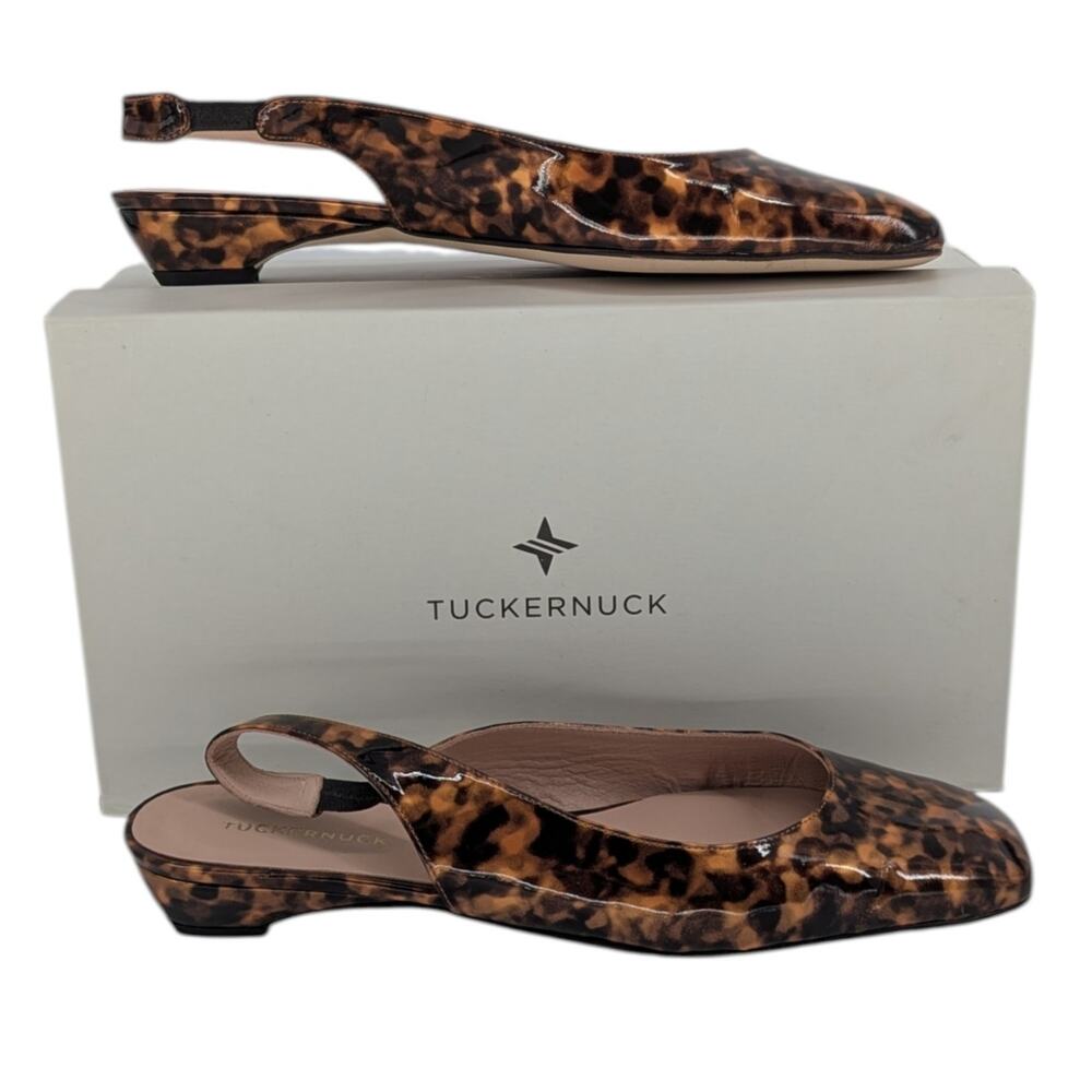 Tuckernuck Liv Slingback Flats Tortoise Patent Leather Square Toe 9.5 - Picture 6 of 8
